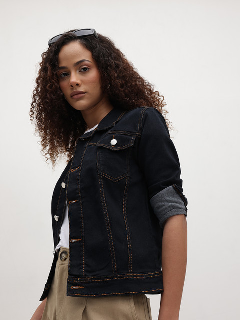 The Roadster Life Co. Solid Spread Collar Denim Jacket