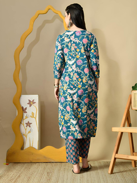 PHYSIL Women Floral Printed Cotton Kurta with Palazzos - Image 2