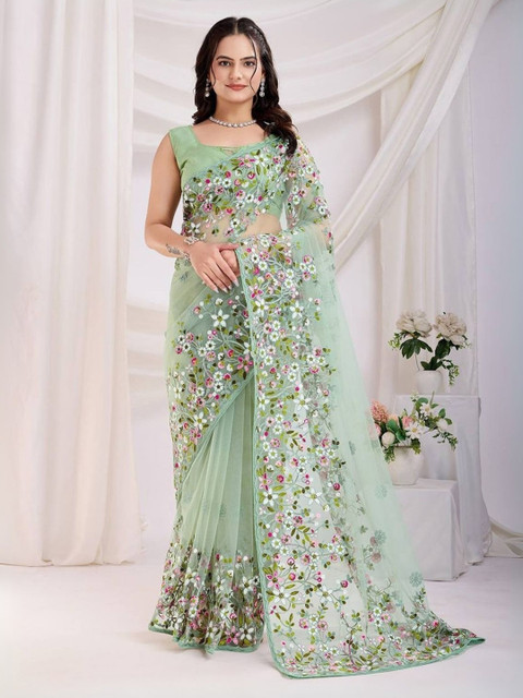 ODETTE Floral Embroidered Net Saree