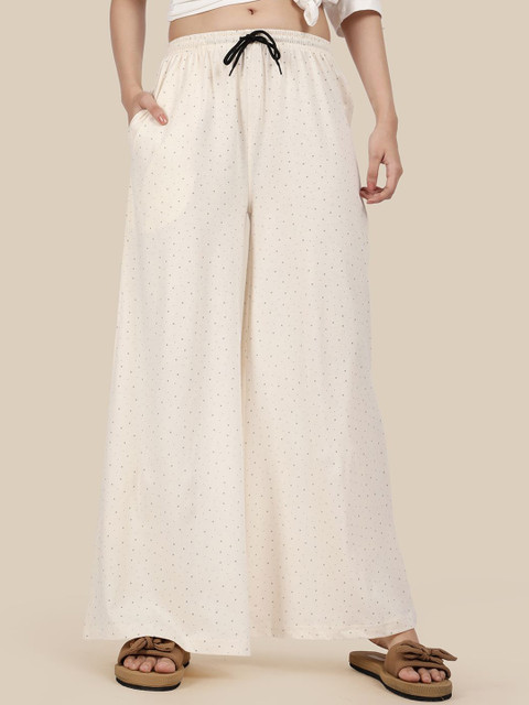 Esplendido Star Printed Pure Cotton Mid-Rise Wide-Leg Lounge Pants