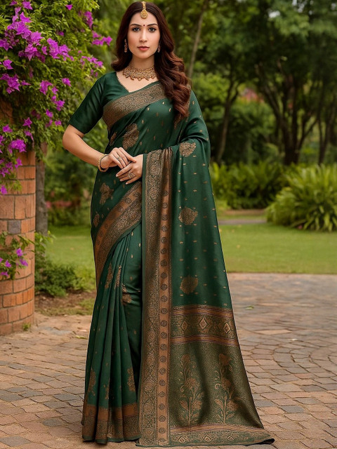 Moda Rapido Green Silk Cotton Woven Design Sarees
