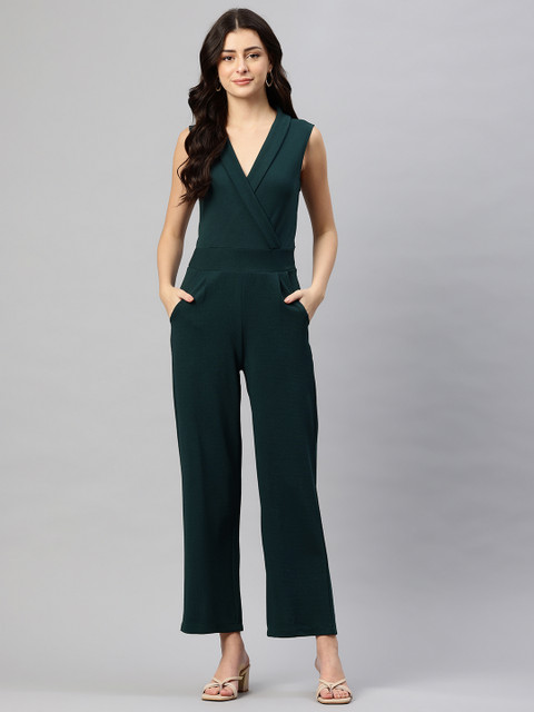 Cottinfab Self-Design Shawl Neck Basic Jumpsuit