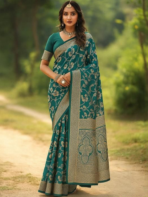 Moda Rapido Women Teal Sarees