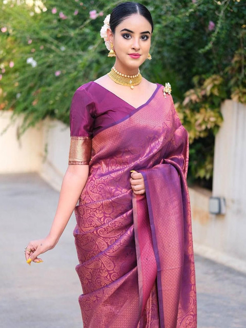 Shriyangan Ethnic Motifs Woven Design Zari Art Silk Kanjeevaram Saree