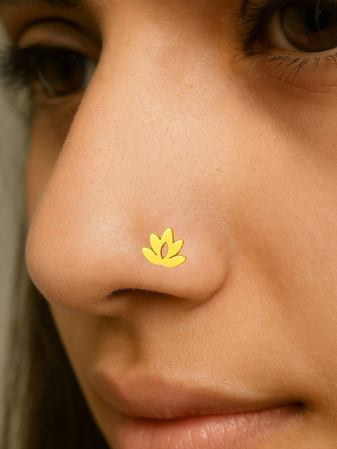 Sangria Women Golden Lotus Design Brass Nosepin