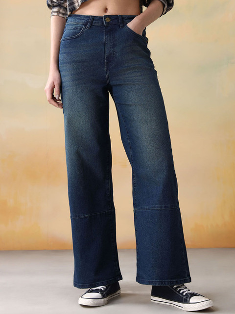 Flying Machine Women Wide Leg High-Rise Light Fade Stretchable Jeans