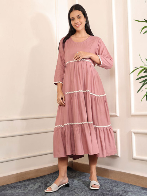 Aanyor Tiered Maternity Fit & Flare Midi Dress
