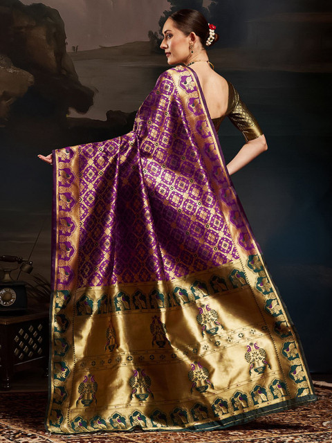 House of Pataudi Ethnic Motifs Woven Design Zari Kanjeevaram Litchi Silk Saree & Blouse - Image 2