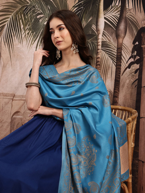 Sangria Paisley Woven Design Shawl with Fringed Border