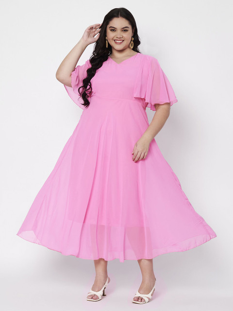 HELLO DESIGN Women Plus Size Flared Sleeve Ruffled Georgette Fit & Flare Maxi Dress