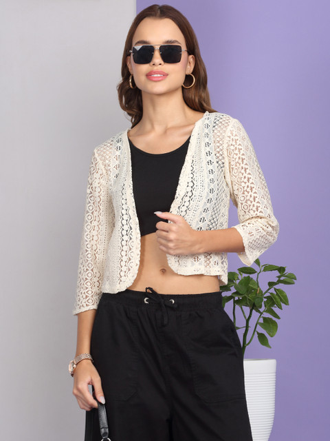 Dressitude Women Self Design Cotton Open Front Shrug