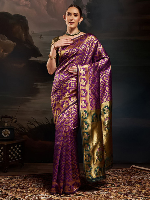 House of Pataudi Ethnic Motifs Woven Design Zari Kanjeevaram Litchi Silk Saree & Blouse