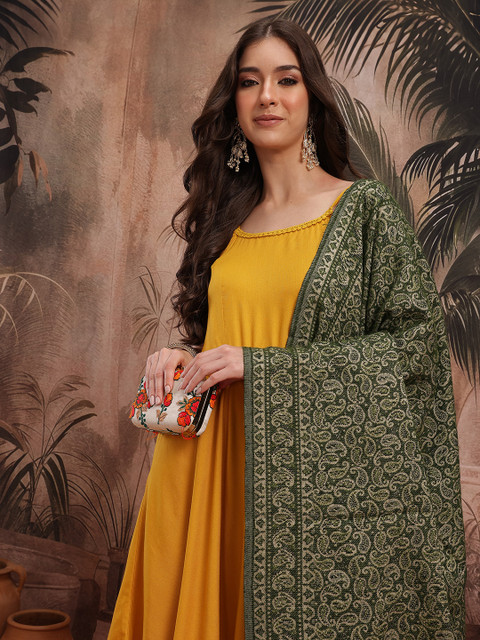 Sangria Ethnic Motifs Woven Design Pure Wool Ethnic Shawl with Fringed Border