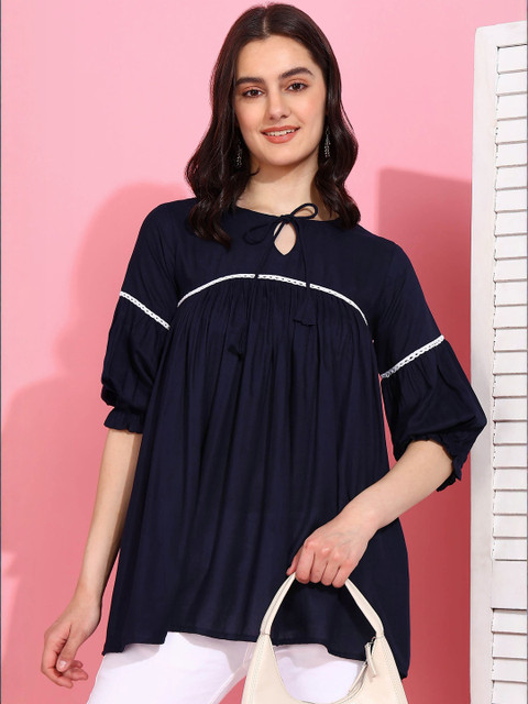 Moda Rapido Women Blue Solid Viscose Rayon Tops