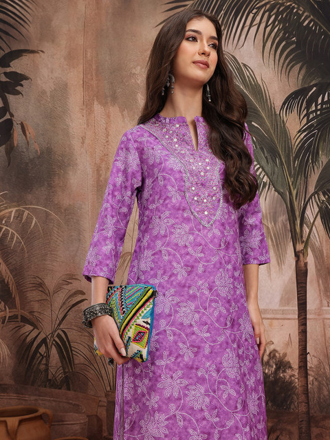 Sangria Bandhani Yoke Design Thread Work Indie Florals Kurta
