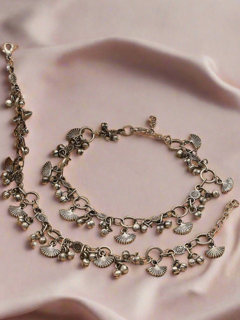 Anouk Set Of 2 Oxidised Silver-Plated Anklet