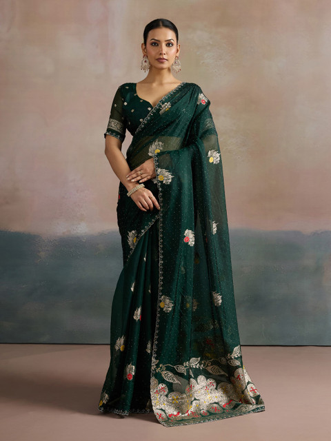 Mitera Ethnic Motifs Embroidered Beads and Stones Organza Uppada Saree
