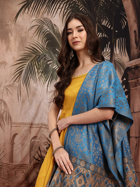 Sangria Ethnic Motifs Woven Design Shawl with Fringed Border