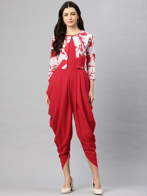 Cottinfab Dhoti-Style Jumpsuit with Printed Jacket