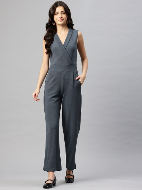 Cottinfab Self-Design Shawl Neck Basic Jumpsuit