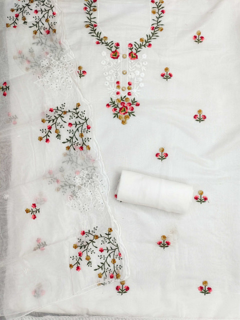 KALINI Women Cotton Blend Embroidered Dress Material