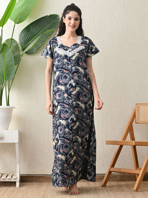 Ichaa Women Printed Maxi Nightdress