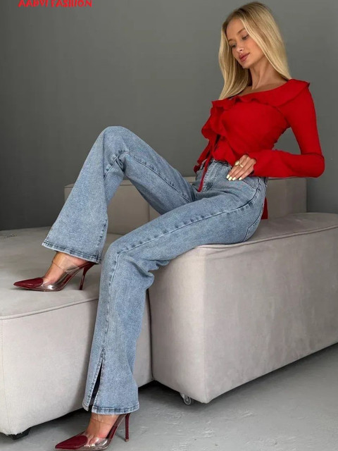 Aadvi Fashion Women Wide Leg High-Rise Stretchable Jeans