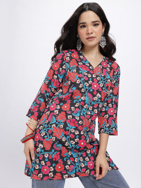 Anouk Rustic Floral Printed V-Neck Straight Kurti