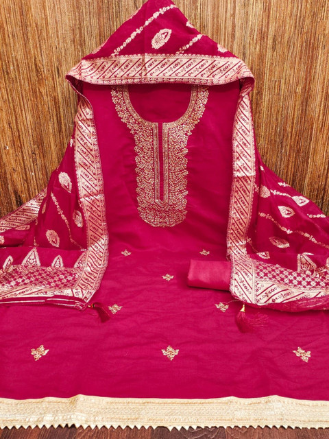 KALINI Women Silk Blend Embroidered Dress Material - Image 3