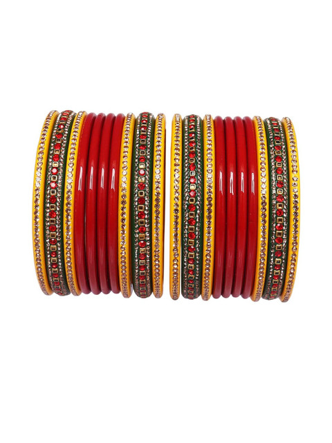 TAJ BRIDAL STORE Set Of 20 Kundan Studded Lac Bangles