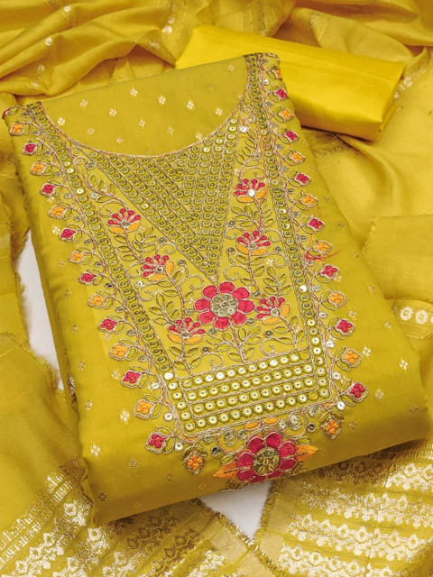 KALINI Women Cotton Blend Embroidered Dress Material