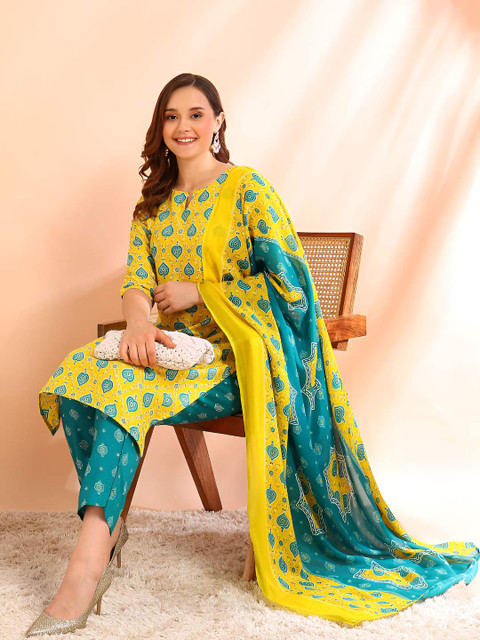 HIVA TRENDZ Women Ethnic Motifs Printed Kurta with Trousers & Dupatta