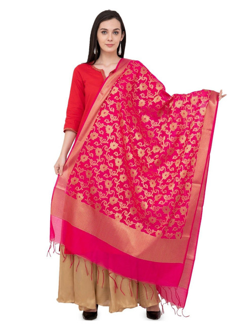 A R SILK DUPATTA HUB Ethnic Motifs Woven Design Zari Chanderi Dupatta