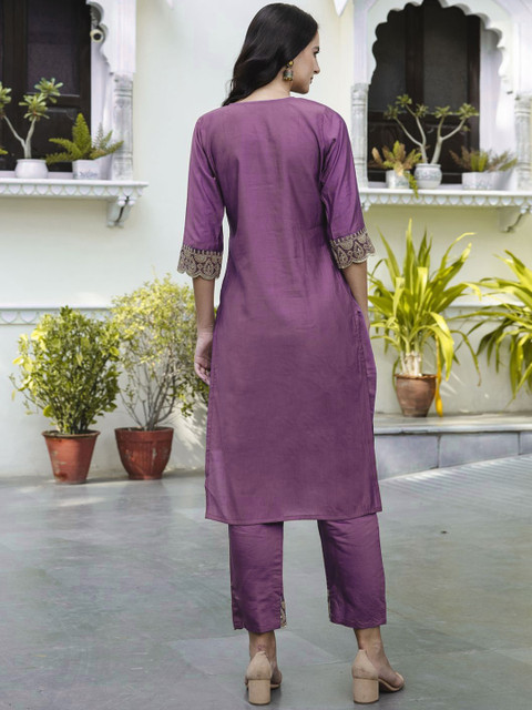 VredeVogel Floral Yoke Design Zari Straight Kurta With Trouser And Dupatta - Image 4
