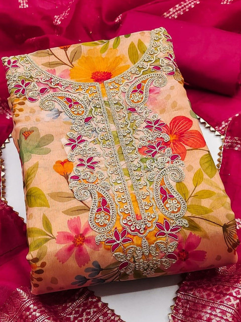 KALINI Women Silk Blend Embroidered Dress Material