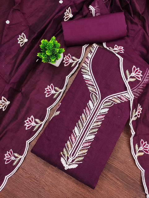 KALINI Women Cotton Blend Embellished Dress Material