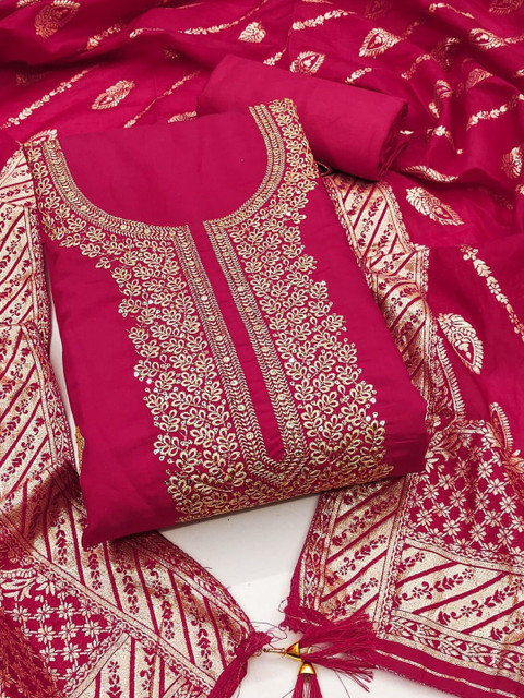 KALINI Women Silk Blend Embroidered Dress Material