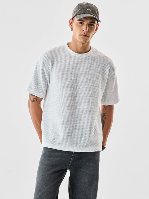 Snitch Men Self Design Round Neck Oversized T-shirt