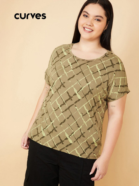 max Women Plus Size Abstract Printed Round Neck Cotton T-shirt