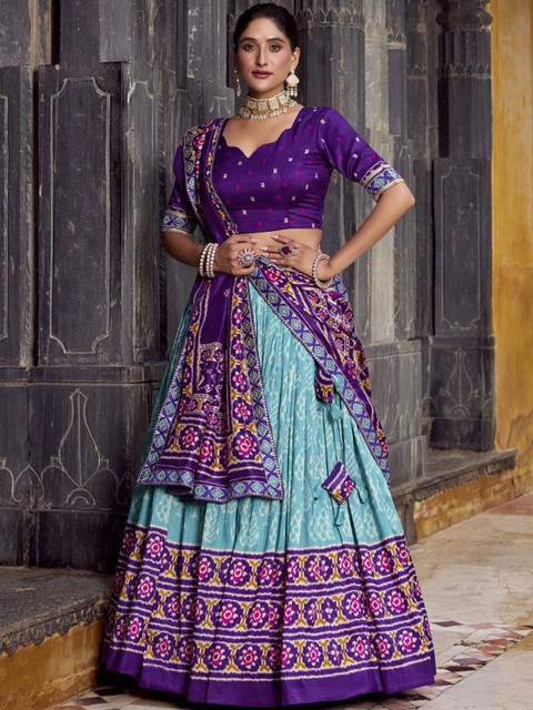LOOKNBOOK ART Women Printed Ikat Lehenga & Unstitched Blouse With Dupatta