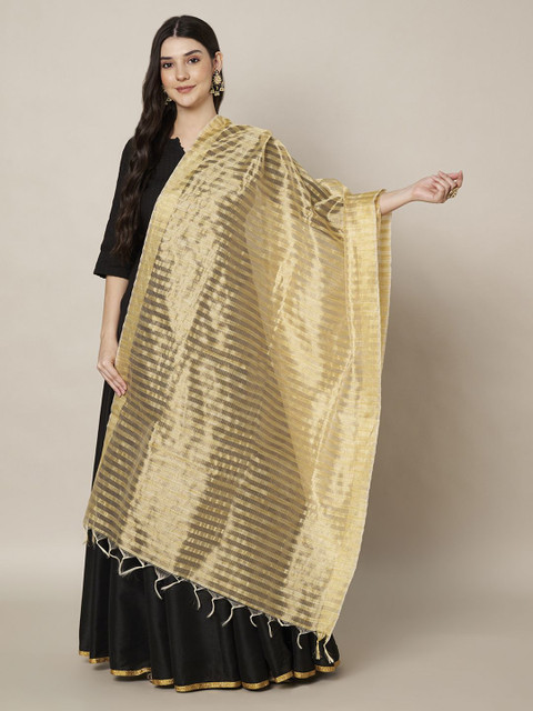 MUFFLY Striped Cotton Silk Dupatta