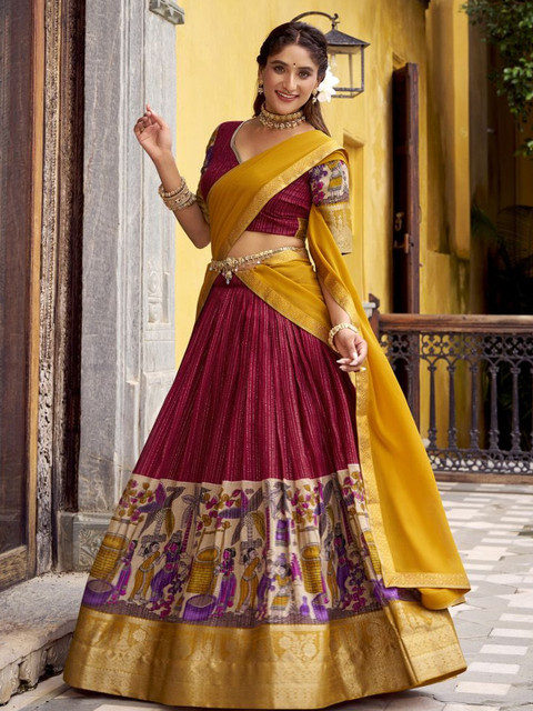 LOOKNBOOK ART Printed Kalamkari Ready to Wear Lehenga & Unstitched Blouse With Dupatta - Image 5