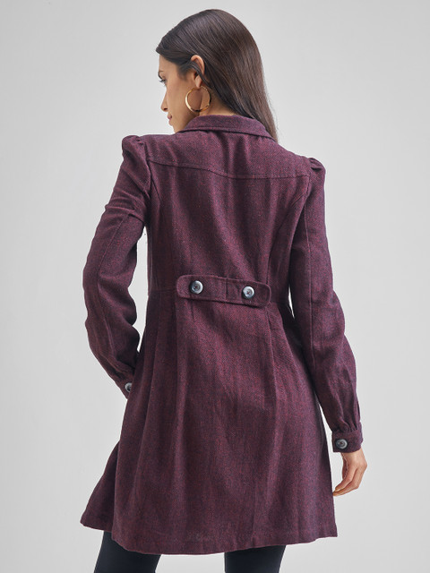 Tokyo Talkies Maroon Mock Collar Hip Length Cotton Princess Coat - Image 5