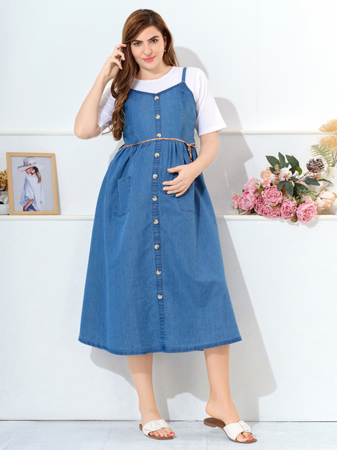 EASY MOM Women Maternity A-Line Midi Dress