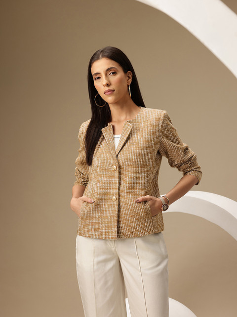 Chemistry Self Design Notched Lapel Collar Single Breasted Overcoat