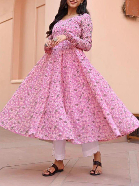 VS MALL Women Floral Printed Georgette Anarkali Kurta