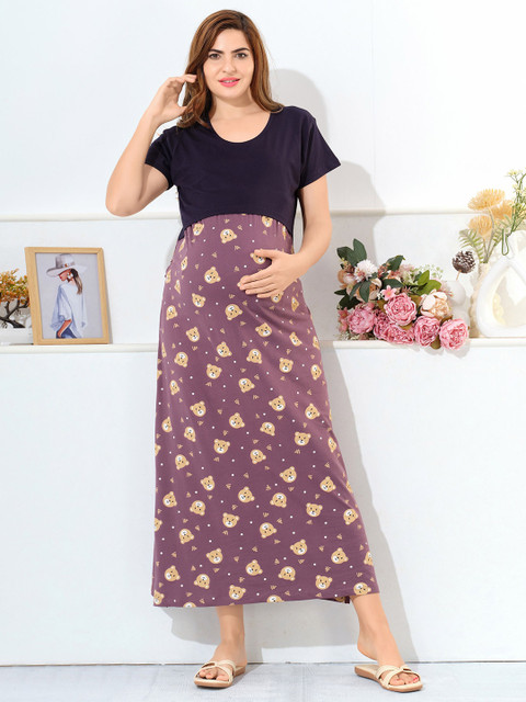 EASY MOM Graphic Printed Maternity A-Line Midi Dress