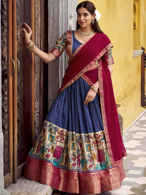 LOOKNBOOK ART Printed Kalamkari Ready to Wear Lehenga & Unstitched Blouse With Dupatta