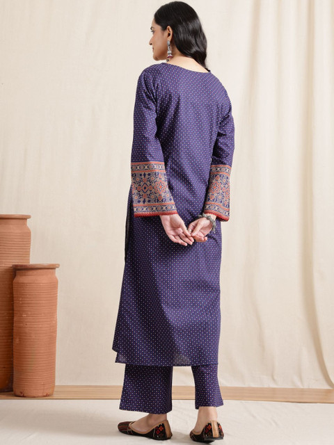 Anouk Women Polka Dots Printed Round Neck A Line Kurta With Slim Palazzo - Image 6