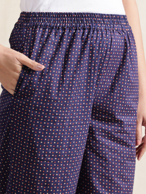 Anouk Women Polka Dots Printed Round Neck A Line Kurta With Slim Palazzo - Image 4